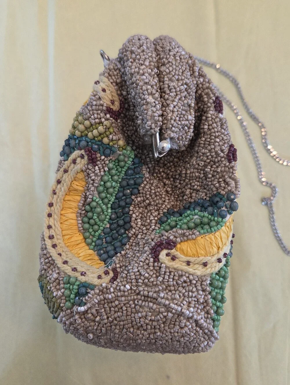 NWT Beaded Banana Bag Handcrafted Crossbody Purse Chain Strap